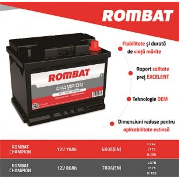Baterie auto Rombat Champion   12 V - 70 Ah